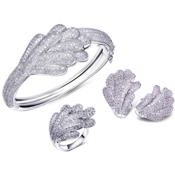 Leaf Silver Jewelry Set Micro Pave Setting Jewelry